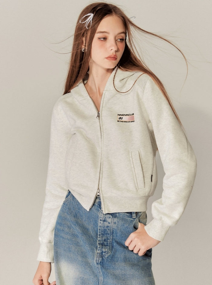 High-waisted Cropped Hooded Fleece Coat