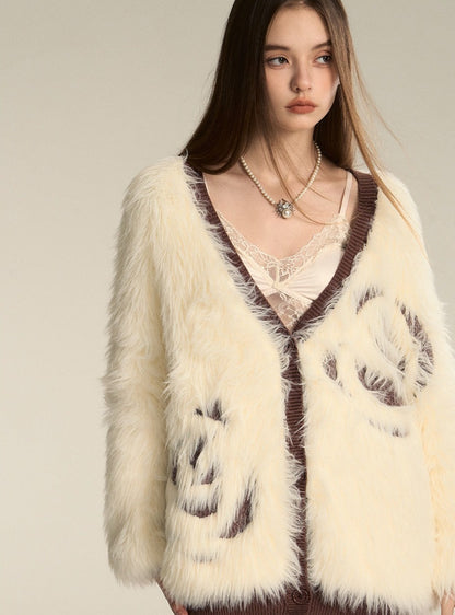 V-Neck Knitted Eco-Fur Lazy Jacket