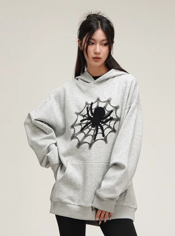 American Spider Print Hooded Sweatshirt Coat