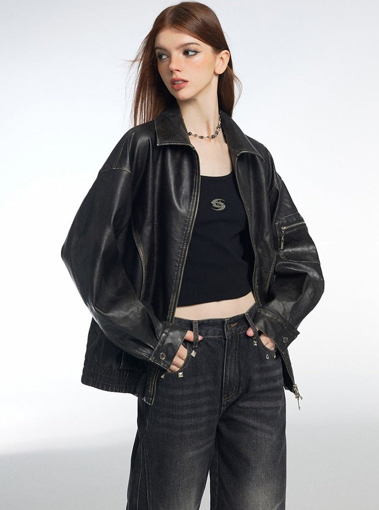 Oversized Loose Leather Jacket