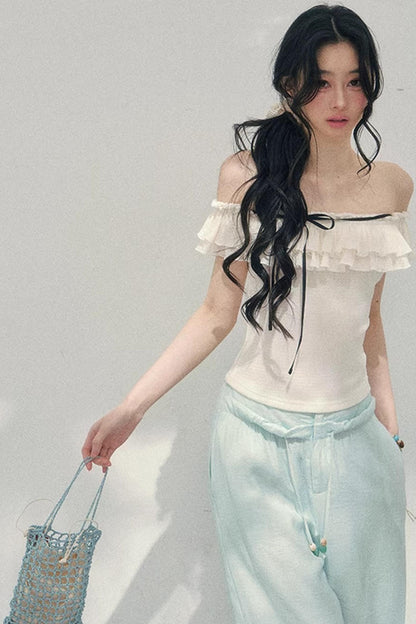 Schulterfreie Rüschenbluse