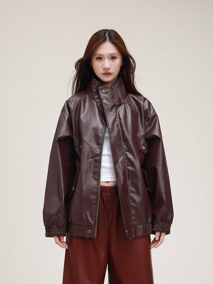 American Stand Collar Leather Jacket