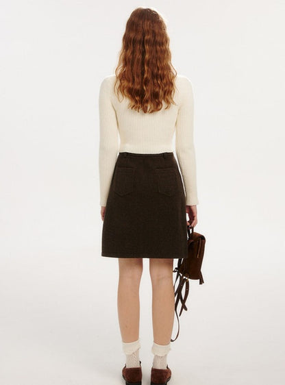 AMERICAN RETRO WOOLEN ONE-PIECE A-LINE SUIT SKIRT