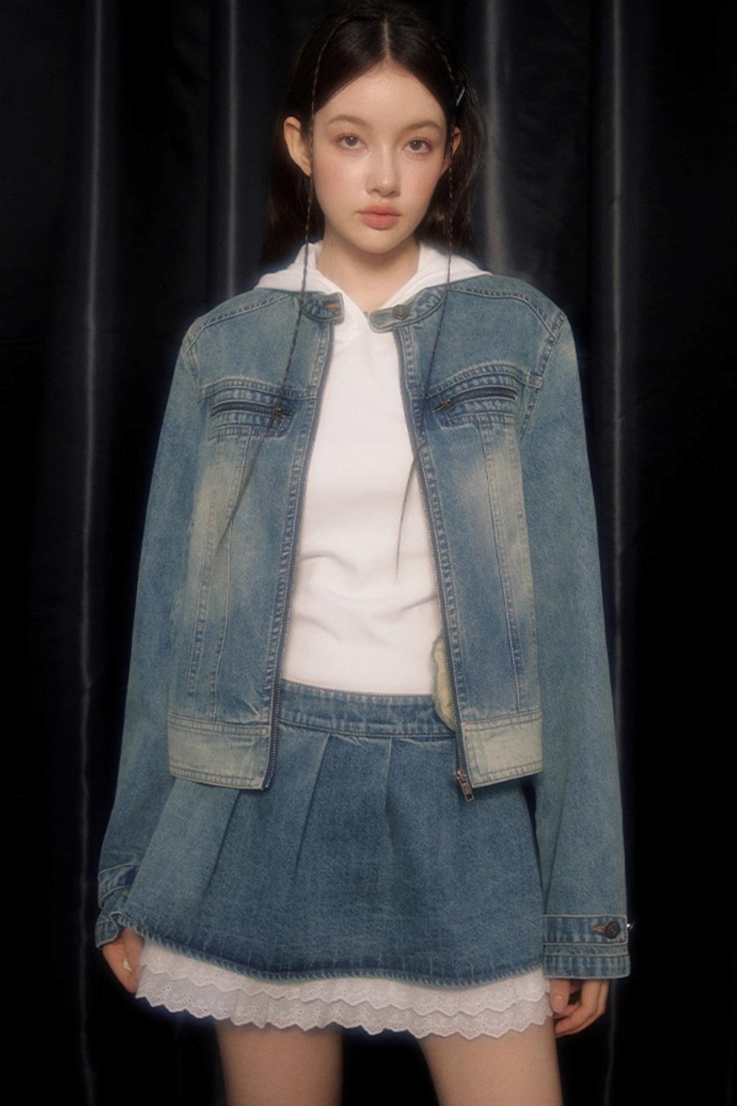 Vintage Distressed Cropped Denim Jacket