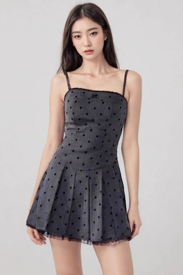 Gray Polka Dot Halter Dress