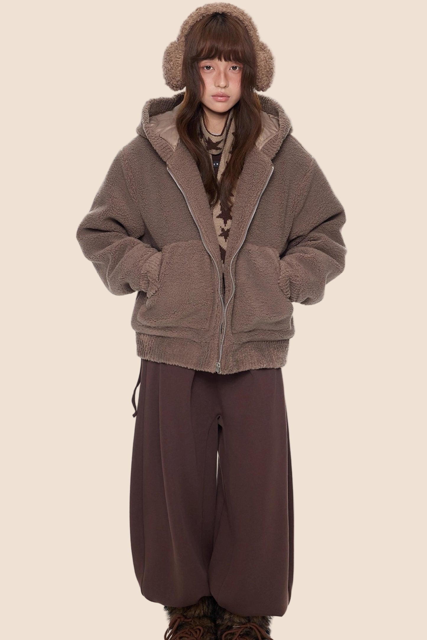 Imitation Lamb Wool Hooded Jacket