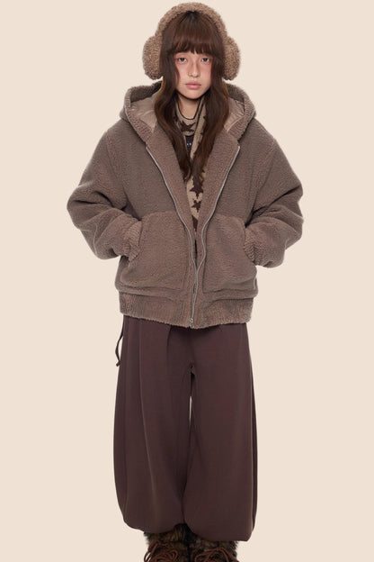 Imitation Lamb Wool Hooded Jacket