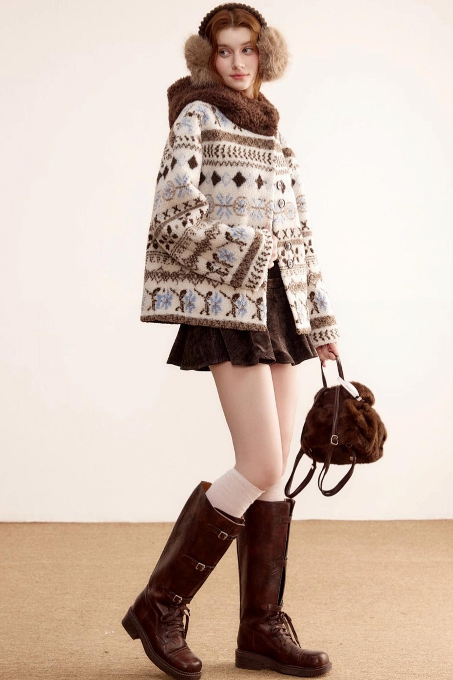 Fair Island Lamb Wool Hooded Coat