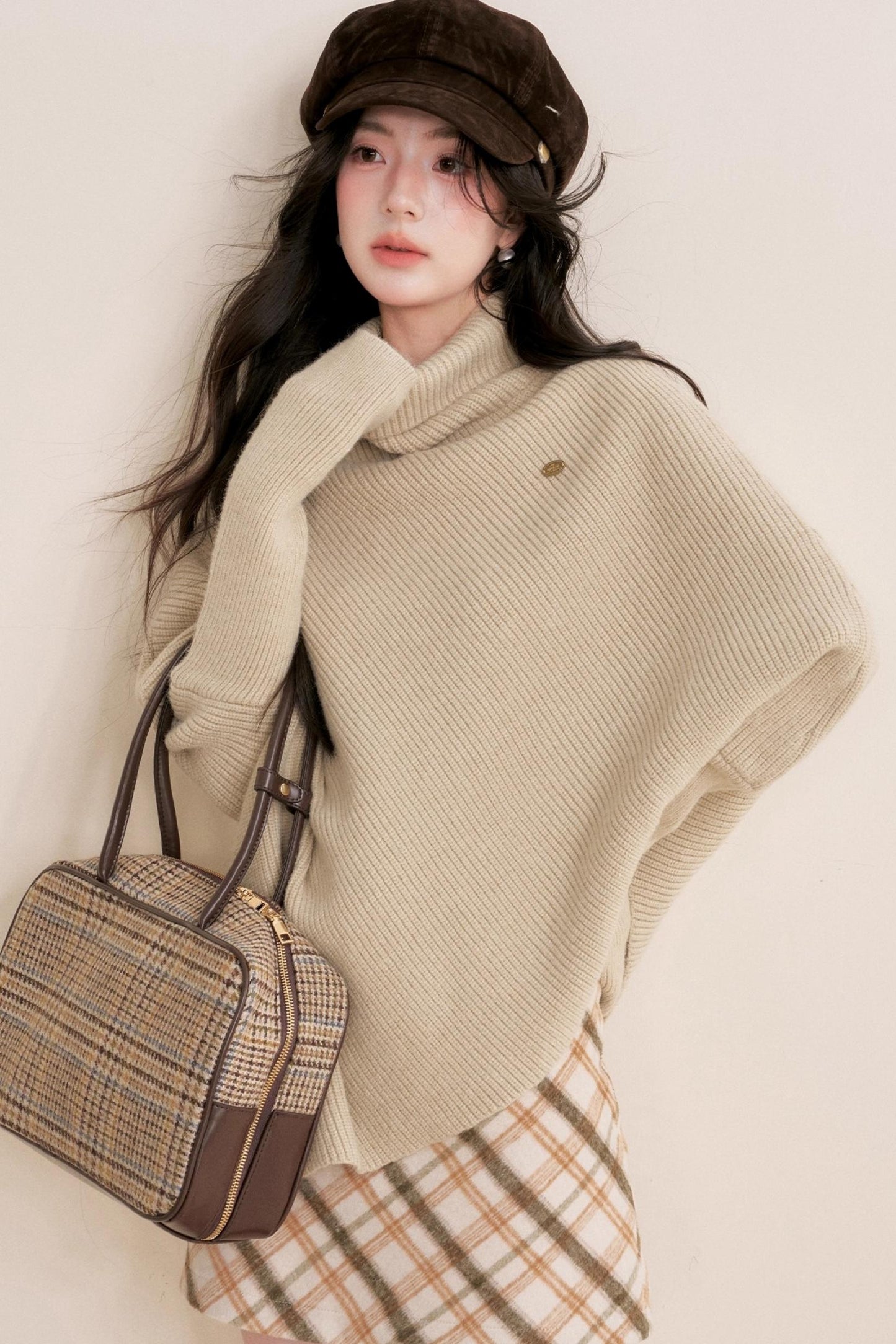 Oatmeal Asymmetrical Cape Sweater