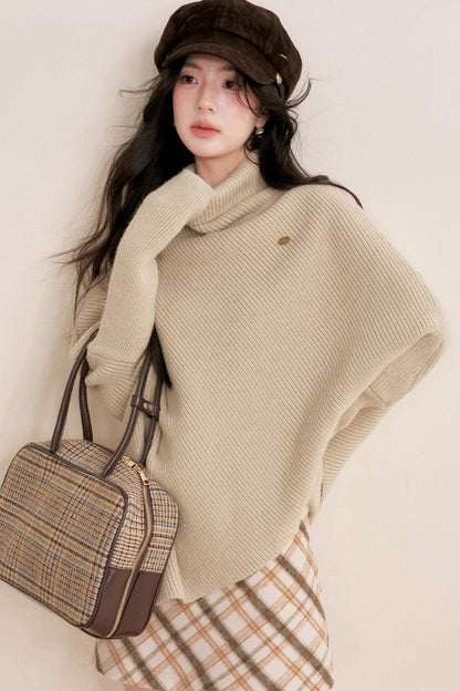 Oatmeal Asymmetrical Cape Sweater