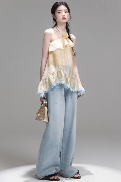 Satin Apricot Halter Top & Skirt Set