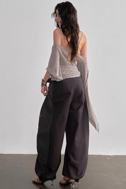 Pleated Patchwork Bubble Pants