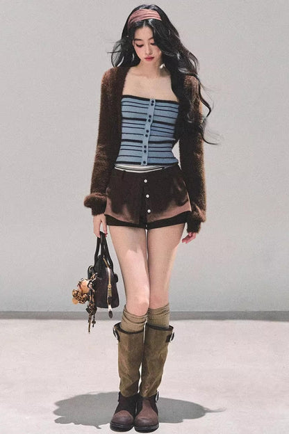 Blue Knitted Striped Top Set-Up