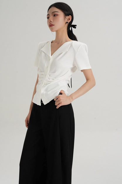 Pleated V-Neck Blouse
