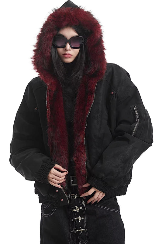 Retro Fur Collar Hooded Cotton Jacket