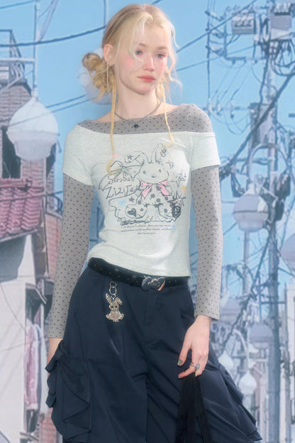 Gray Tone Rabbit Print Top
