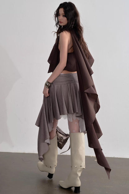 Pleated Linen Lace Skirt