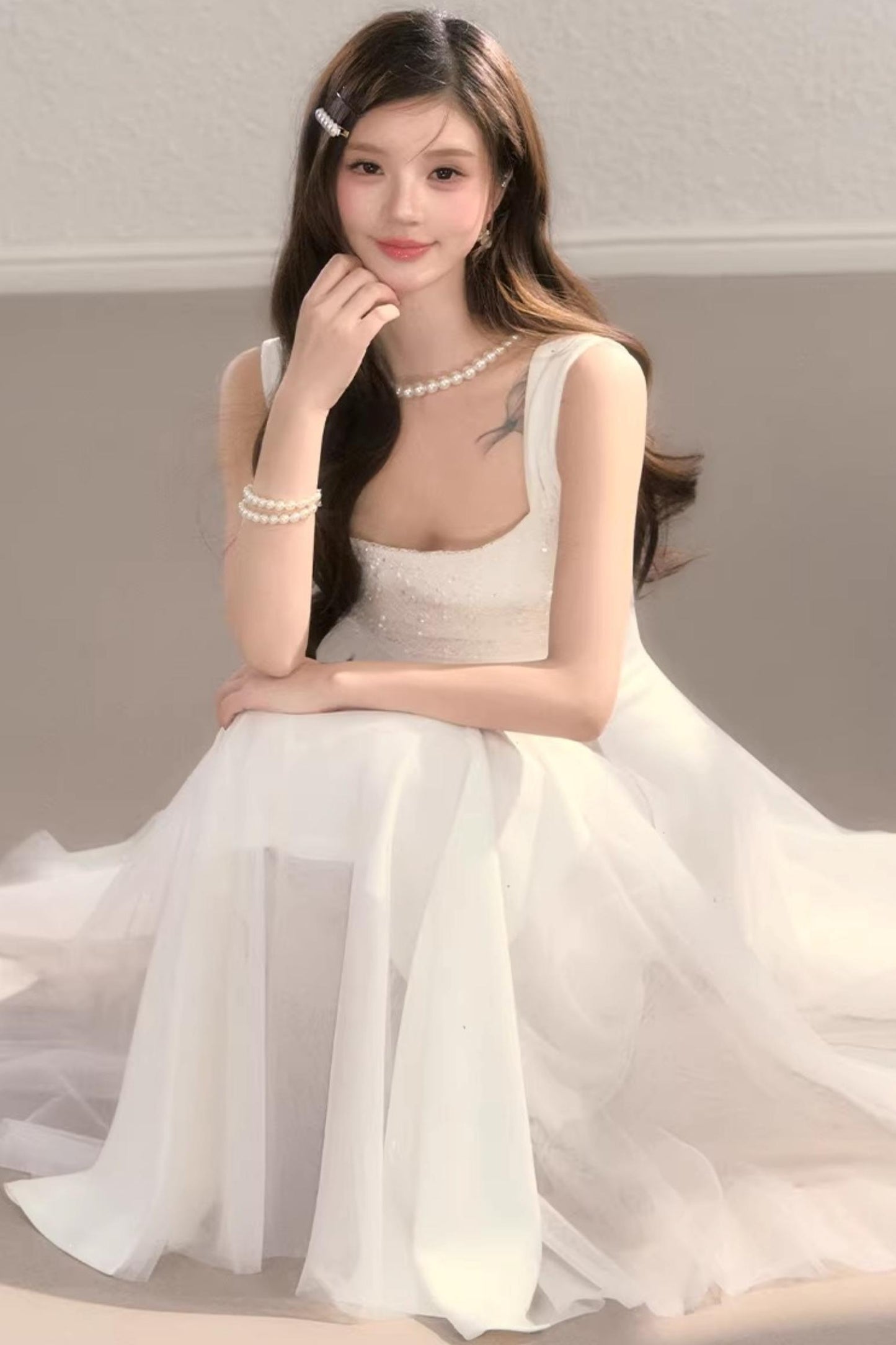 White Moonlight Suspender Dress