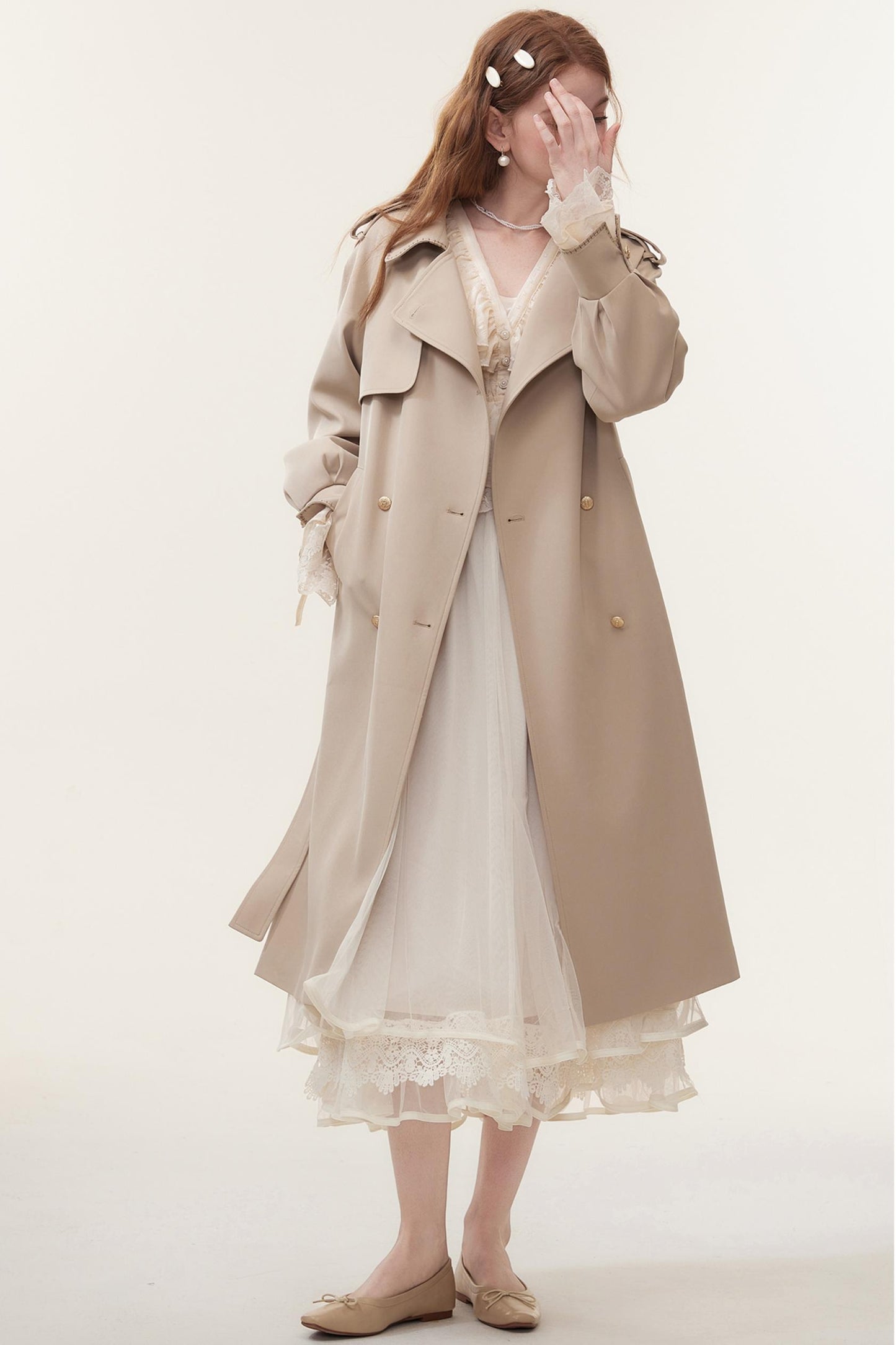 Oatmeal Chic Double-Breasted Trench Coat