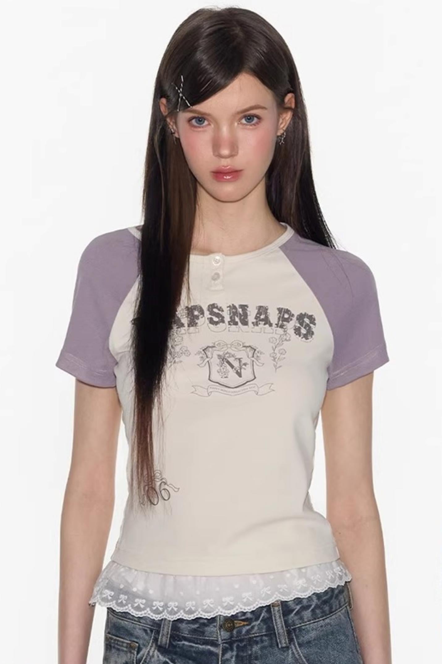 American Retro Contrast Raglan Crop Top