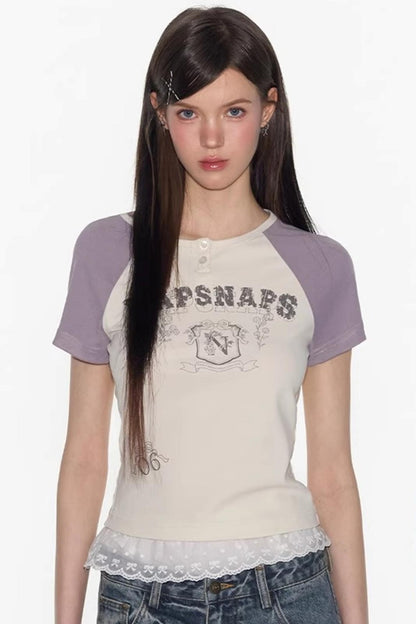 American Retro Contrast Raglan Crop Top