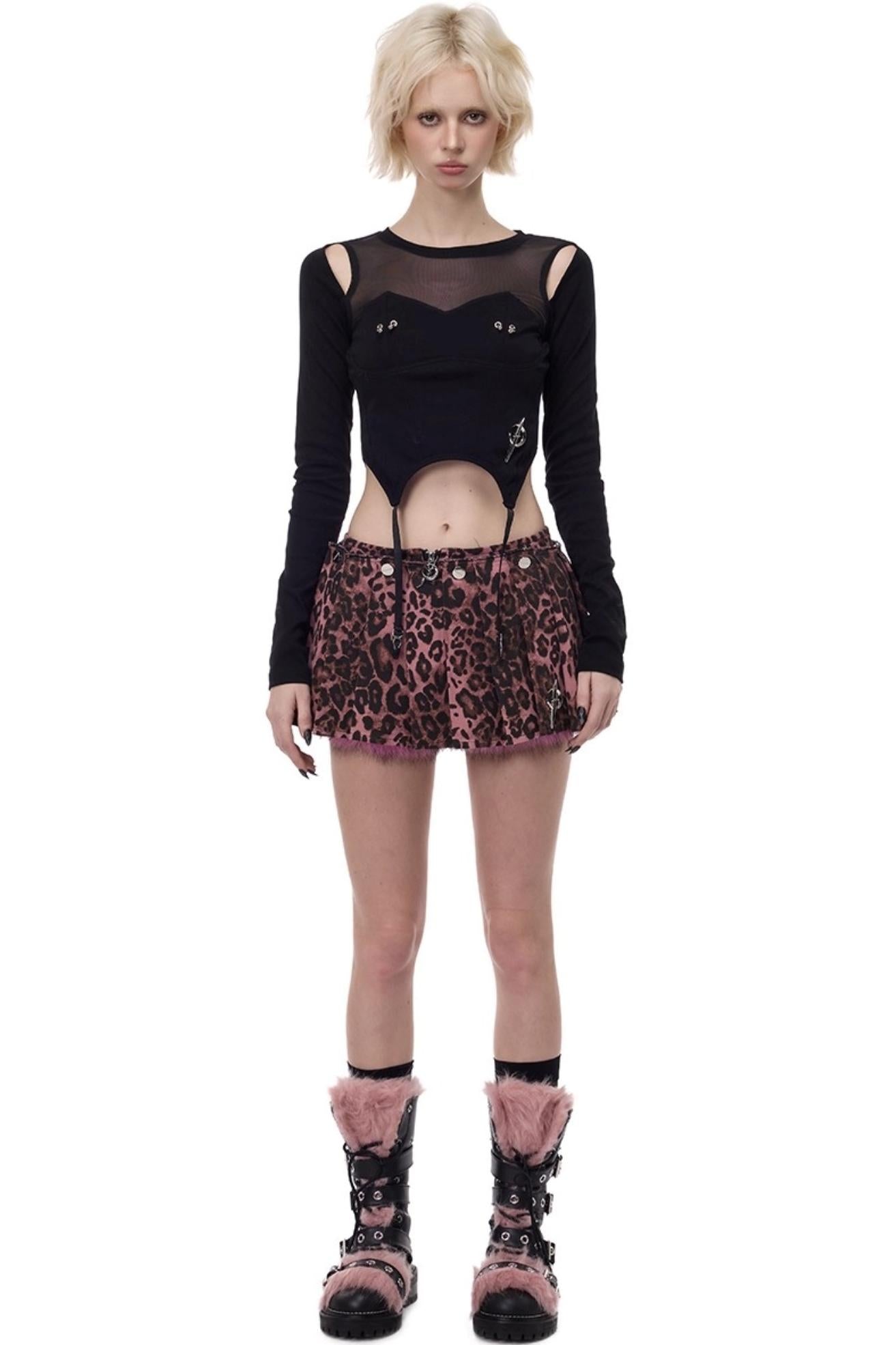 Pink Leopard Ultra-Short Skirt Pants