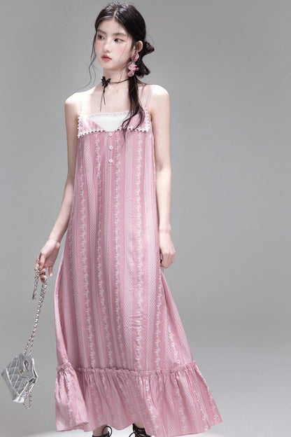 Peach Blossom Lace Suspenders Dress