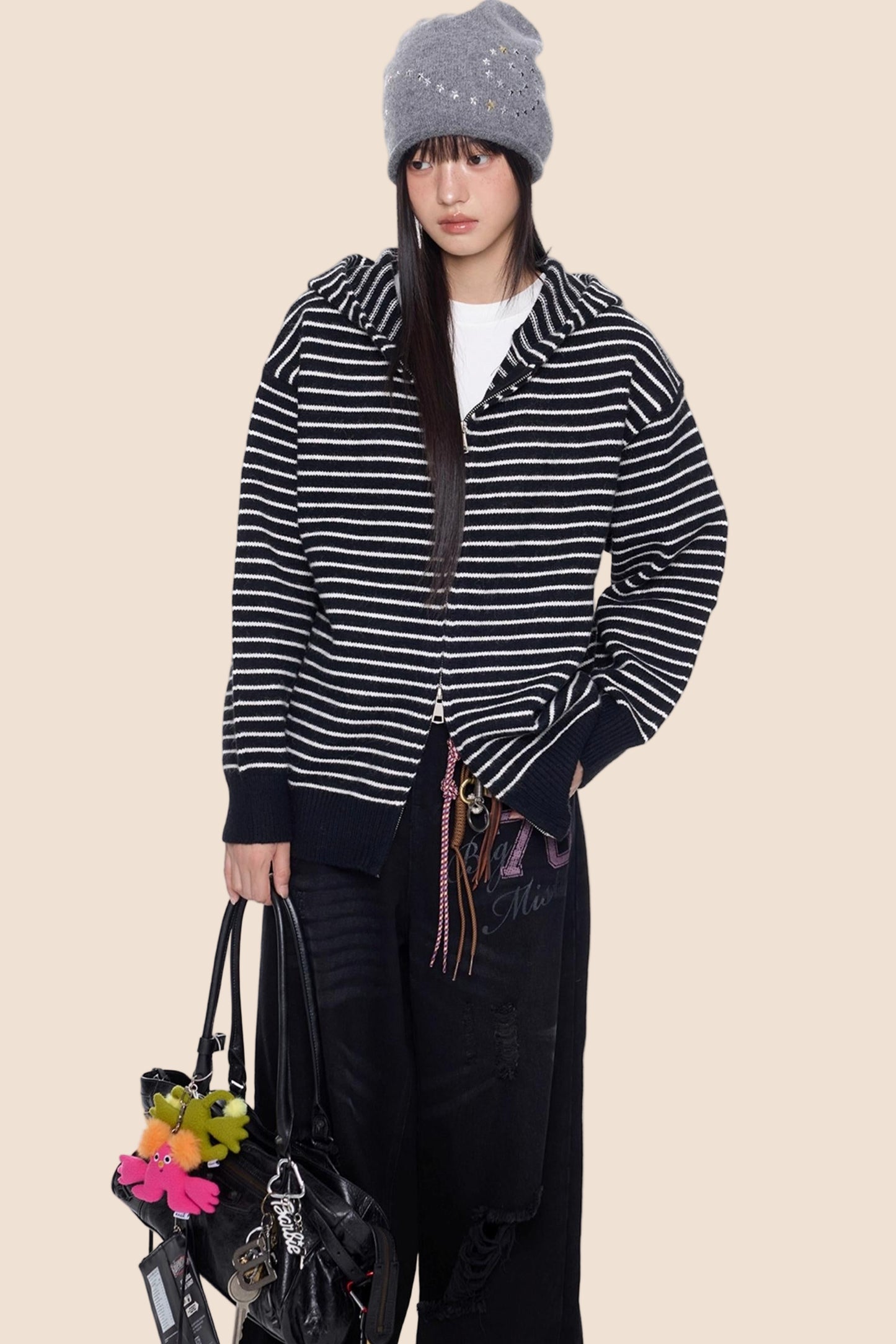 Color-Block Striped Knit Cardigan