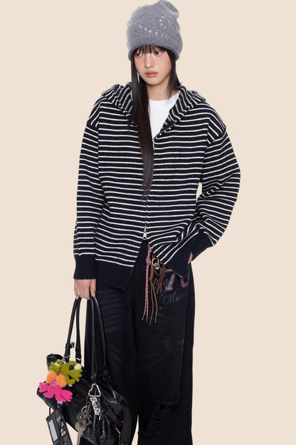 Color-Block Striped Knit Cardigan