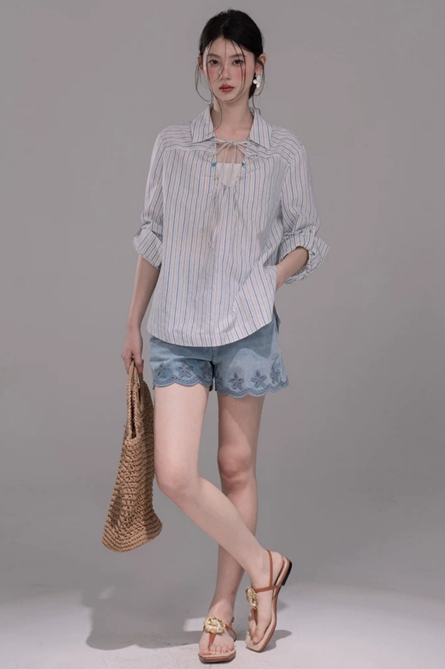 Conjunto de Camisa a Rayas Azul Soda