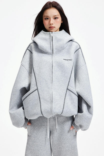 Retro Hooded Zip-Up Jacket