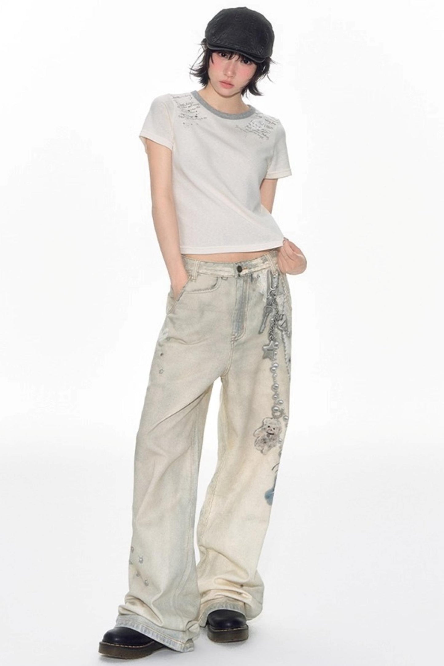Hand-Painted 3D Printed Womens Wide-Leg Pants
