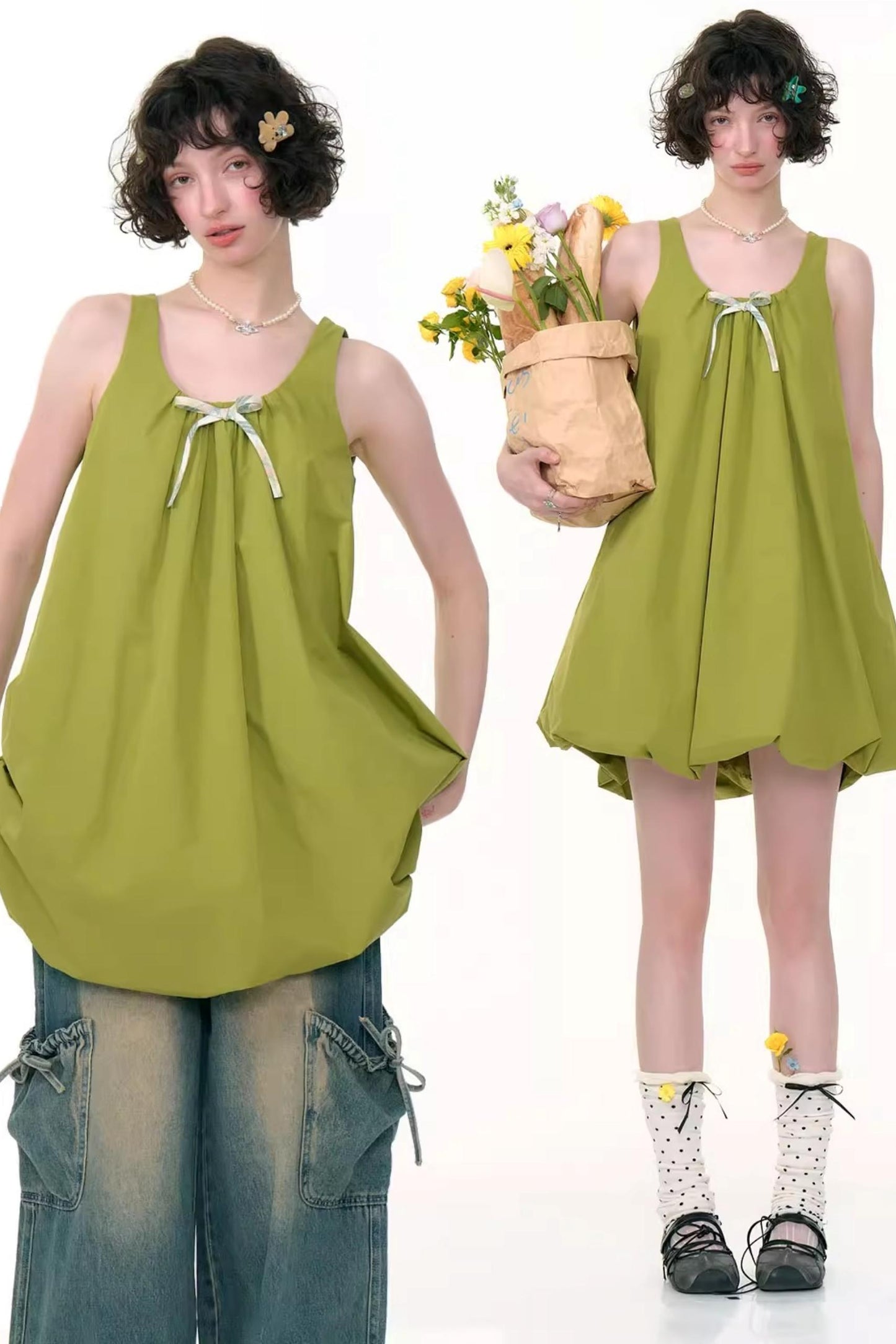Green Bud Sleeveless Dress
