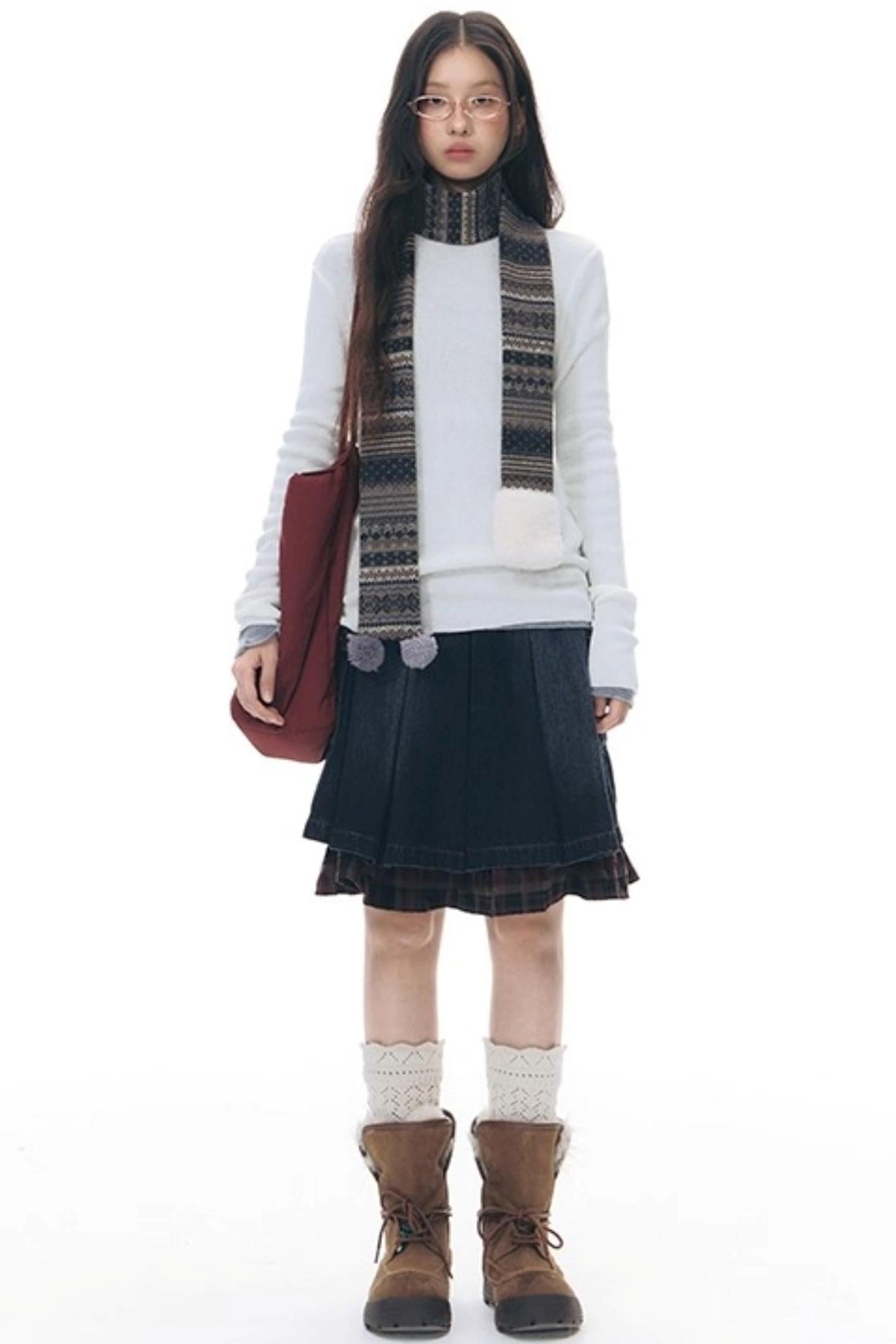 Patchwork Red Plaid Denim Skirt