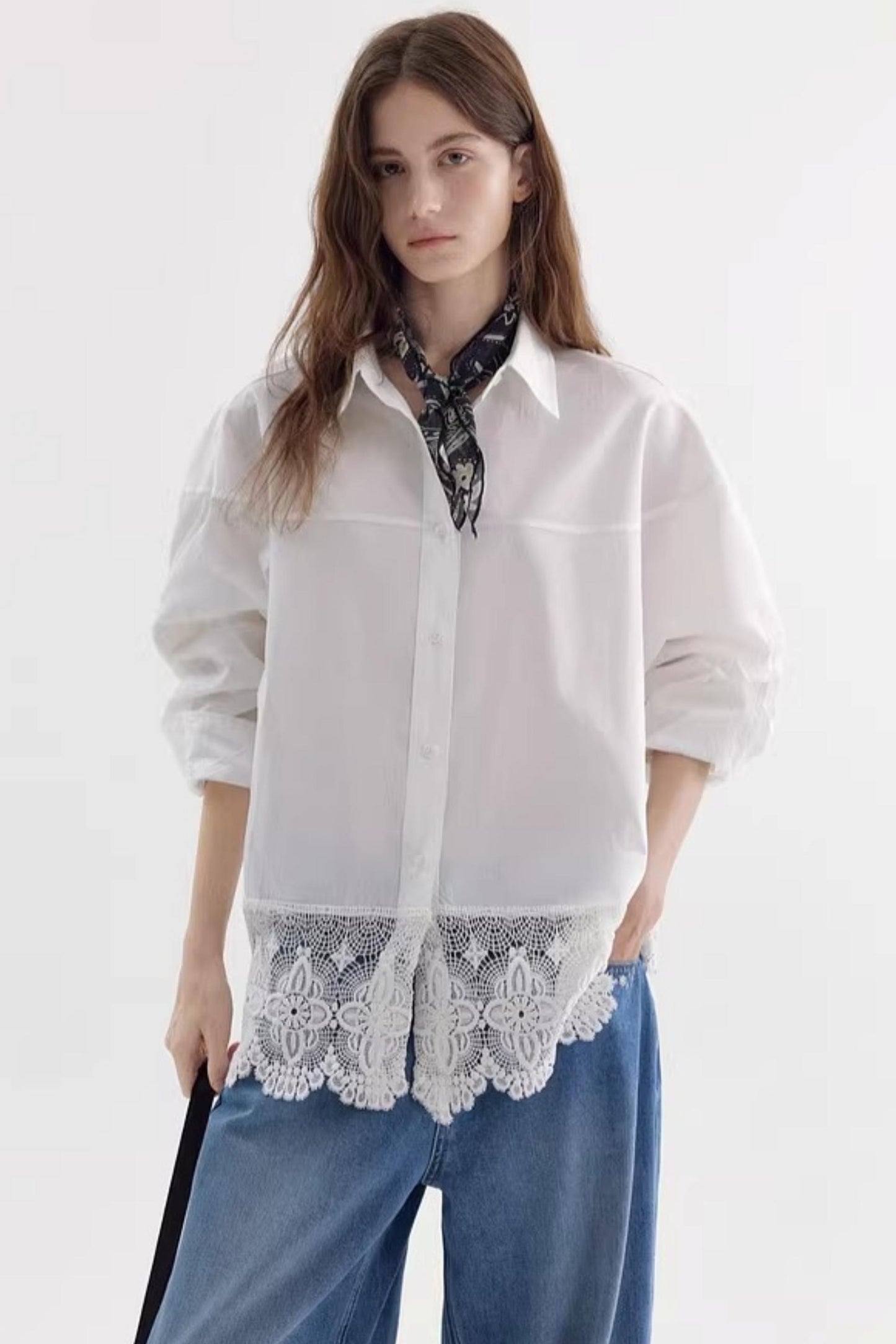 Hollow Lace Drop Shoulder Shirt