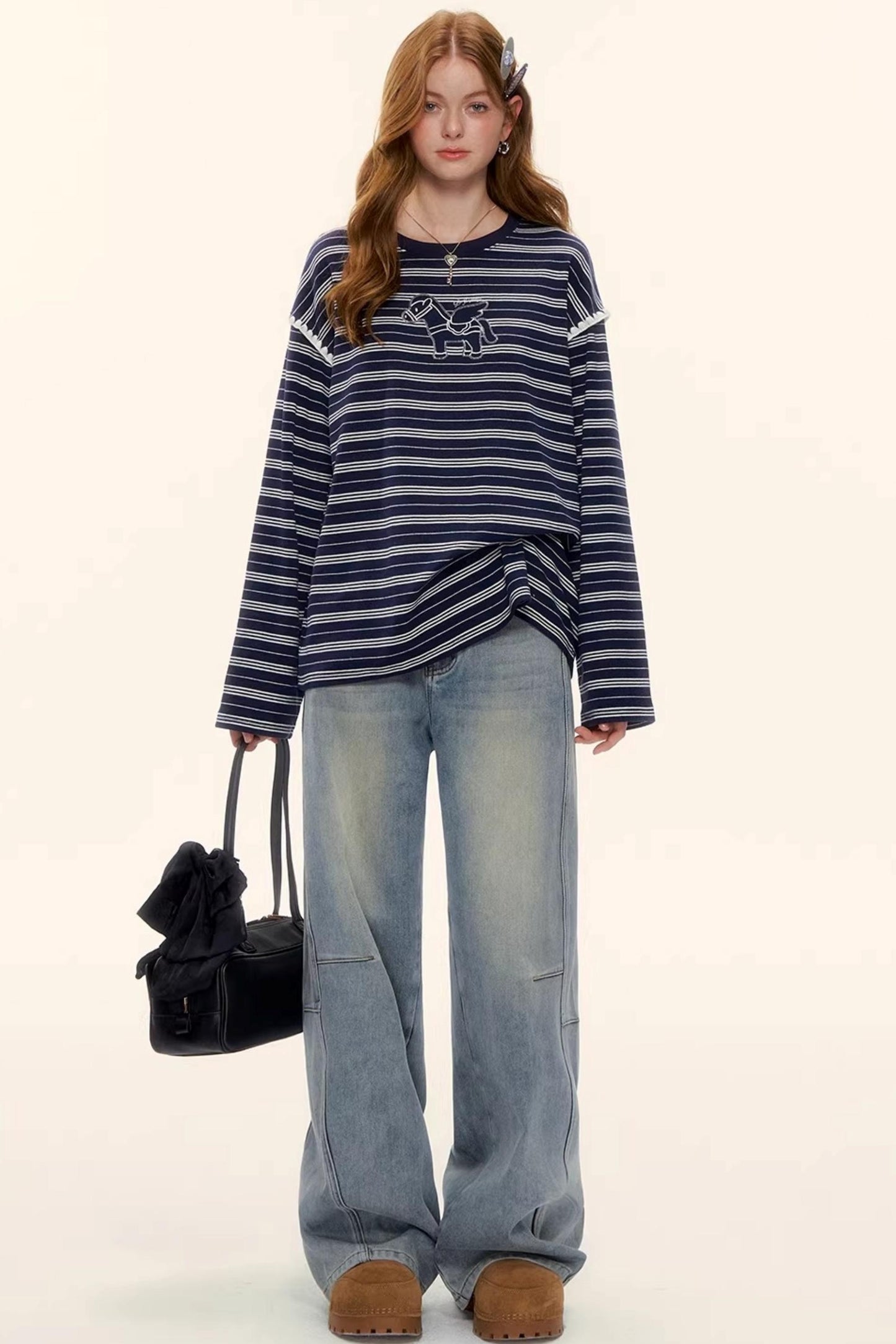 Striped Color-Blocked Crew Sweater