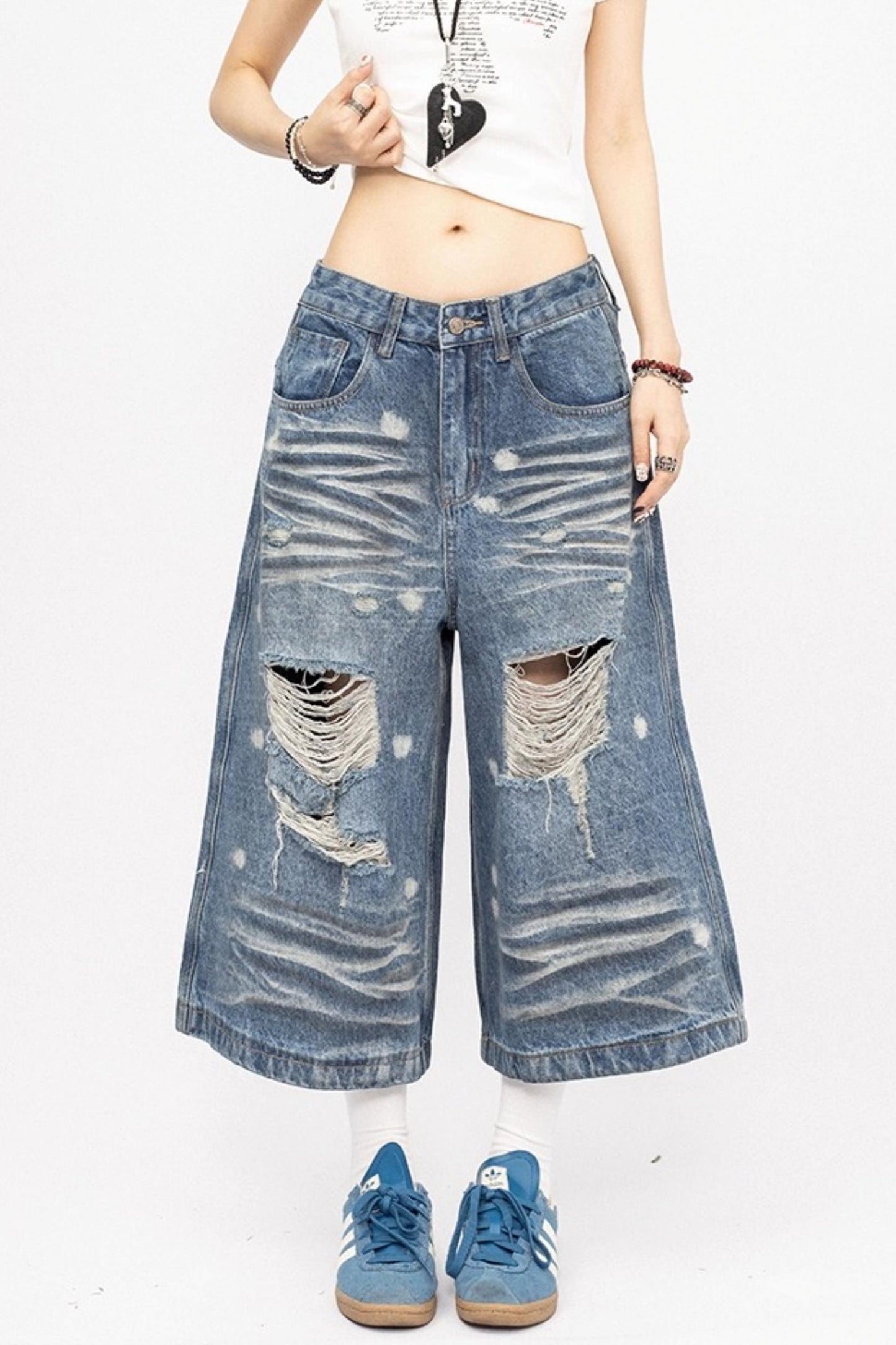 Blue Retro Wide-Legged Pants