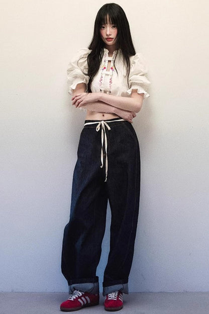 Linen Bubble Sleeve Blouse