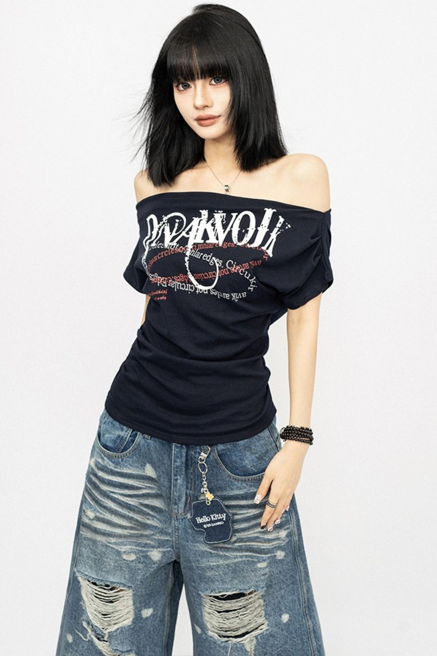 Summer Shoulder Letters T-Shirt