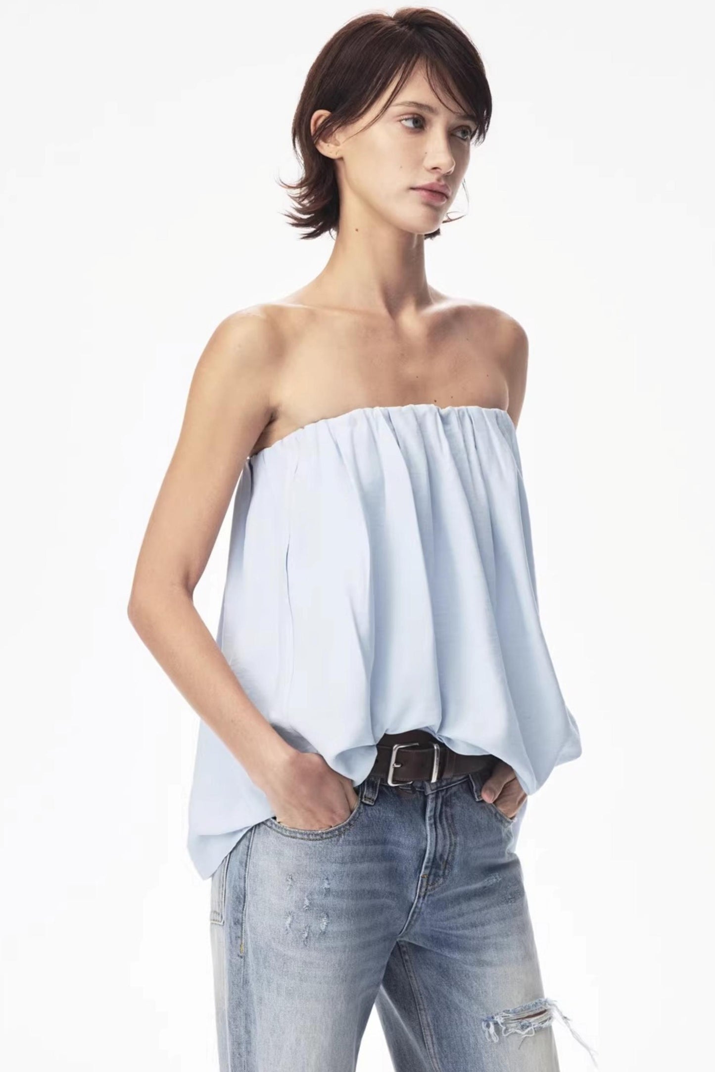 Irregular Elastic Strapless Top