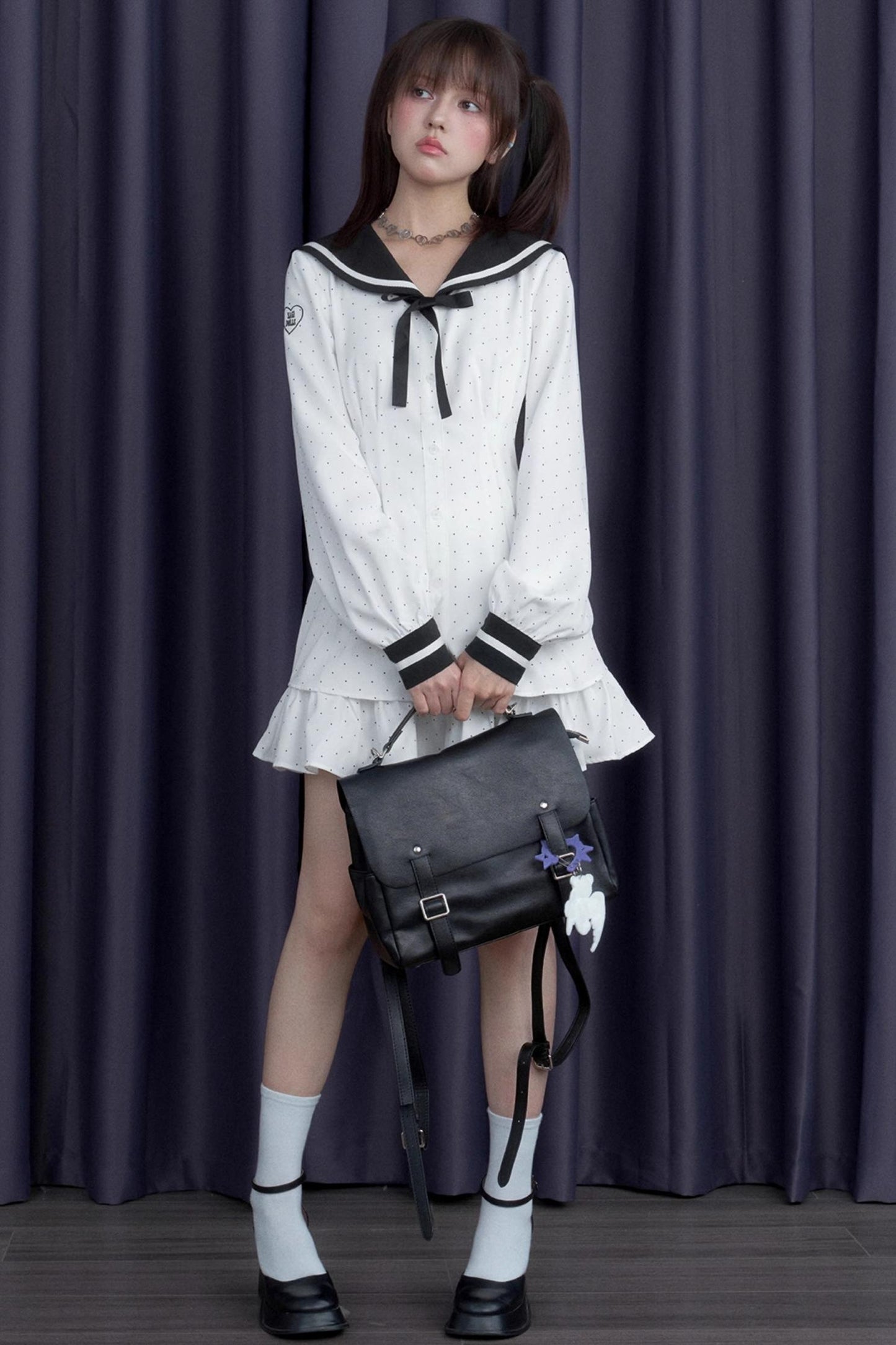 Polka Dot Sailor Neck Dress