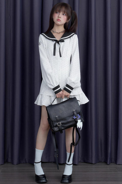 Polka Dot Sailor Neck Dress