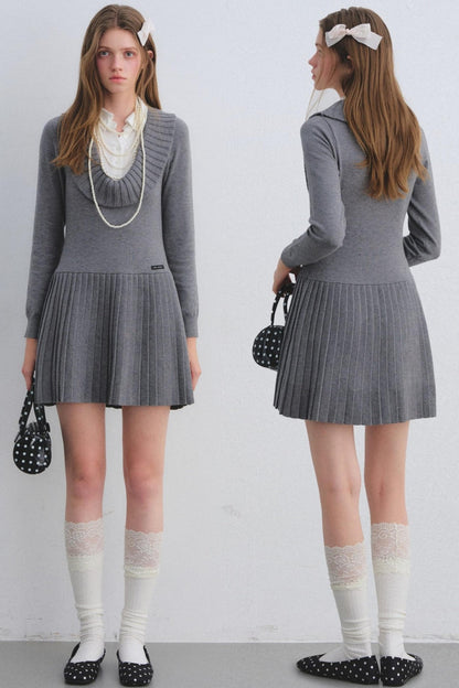 Patchwork Knitted Pleated Dress
