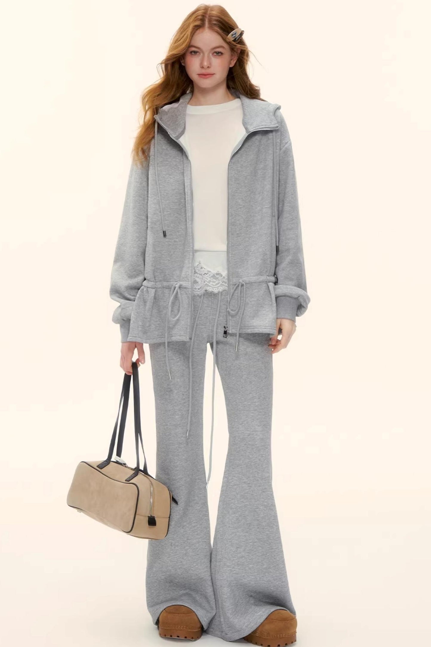 Hooded Drawstring Fleece Jacket Set-Up