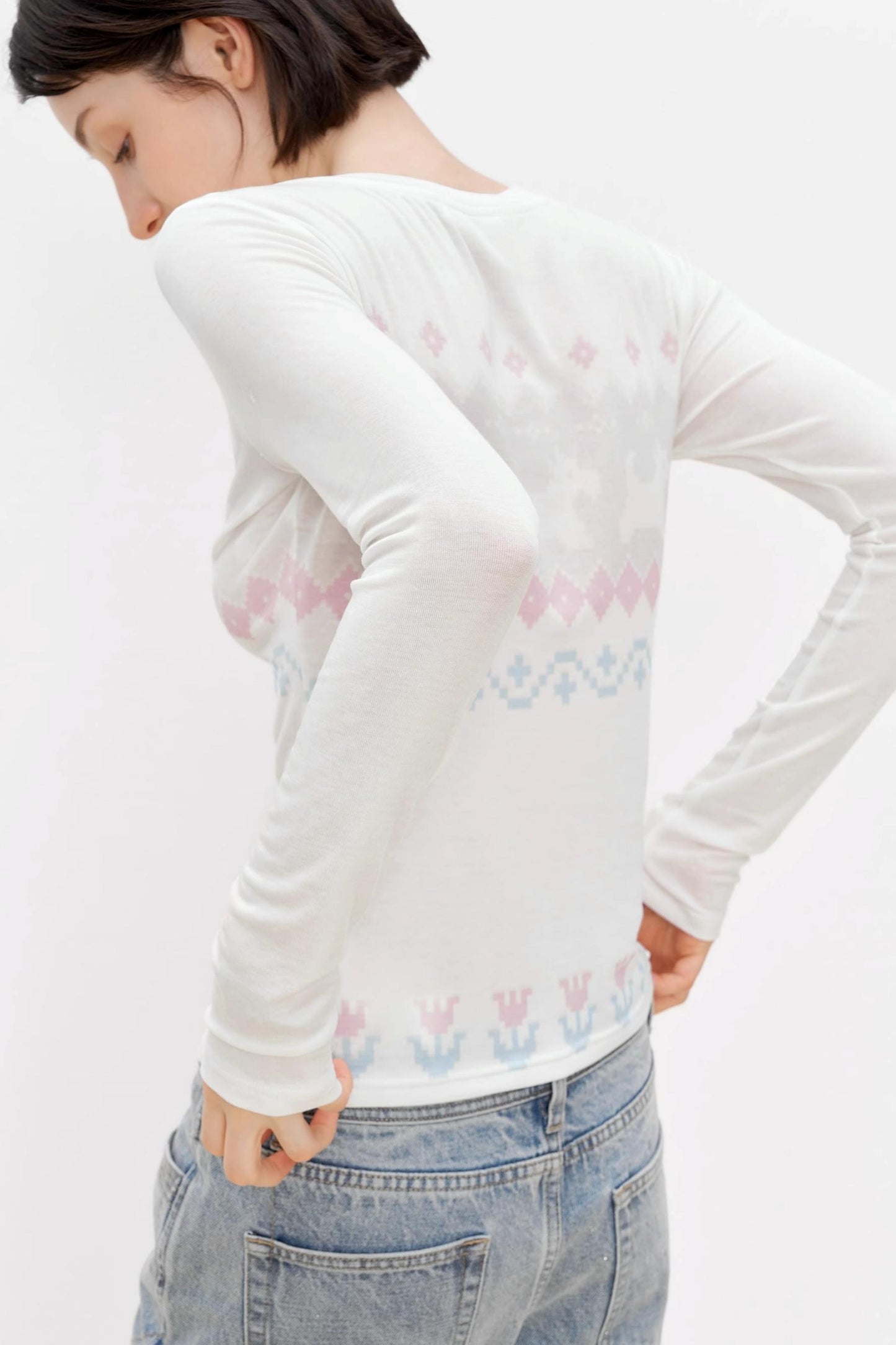Fair Isle Wool Blend Long Sleeve Tee