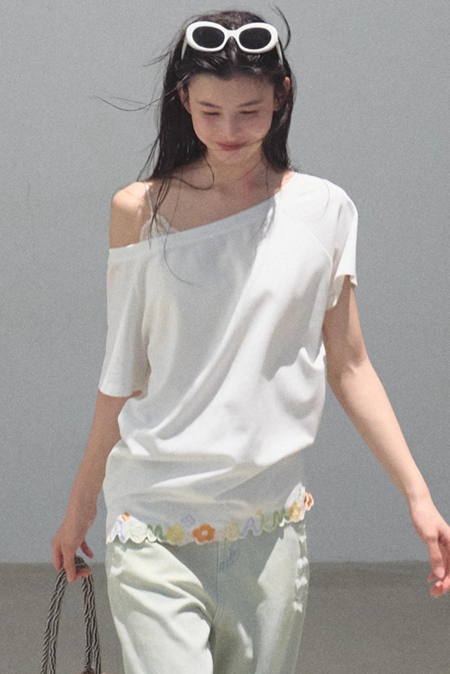 Cotton Off-the-Shoulder Embroidered Shirt