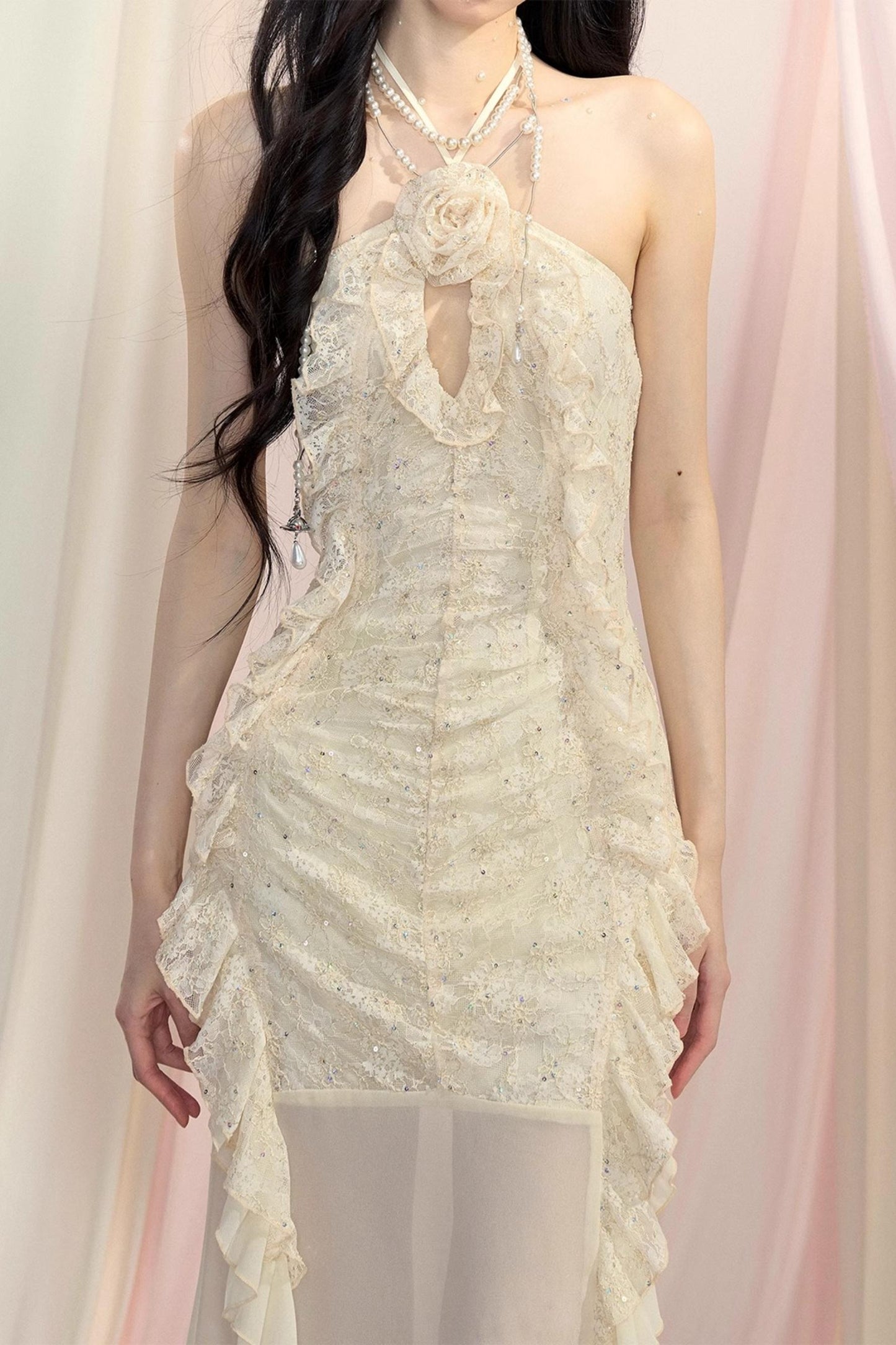 Beige Lace Summer Dress