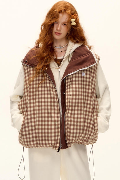 Reversible Plaid Lace Vest Jacket