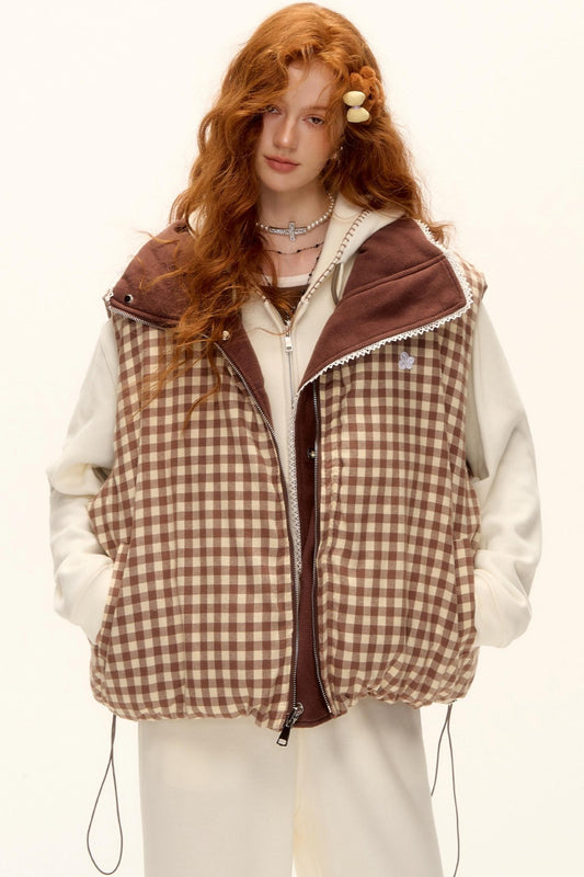 Reversible Plaid Lace Vest Jacket