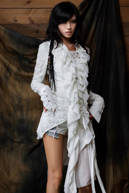 Vintage Ruffled Two-Tone Cardigan